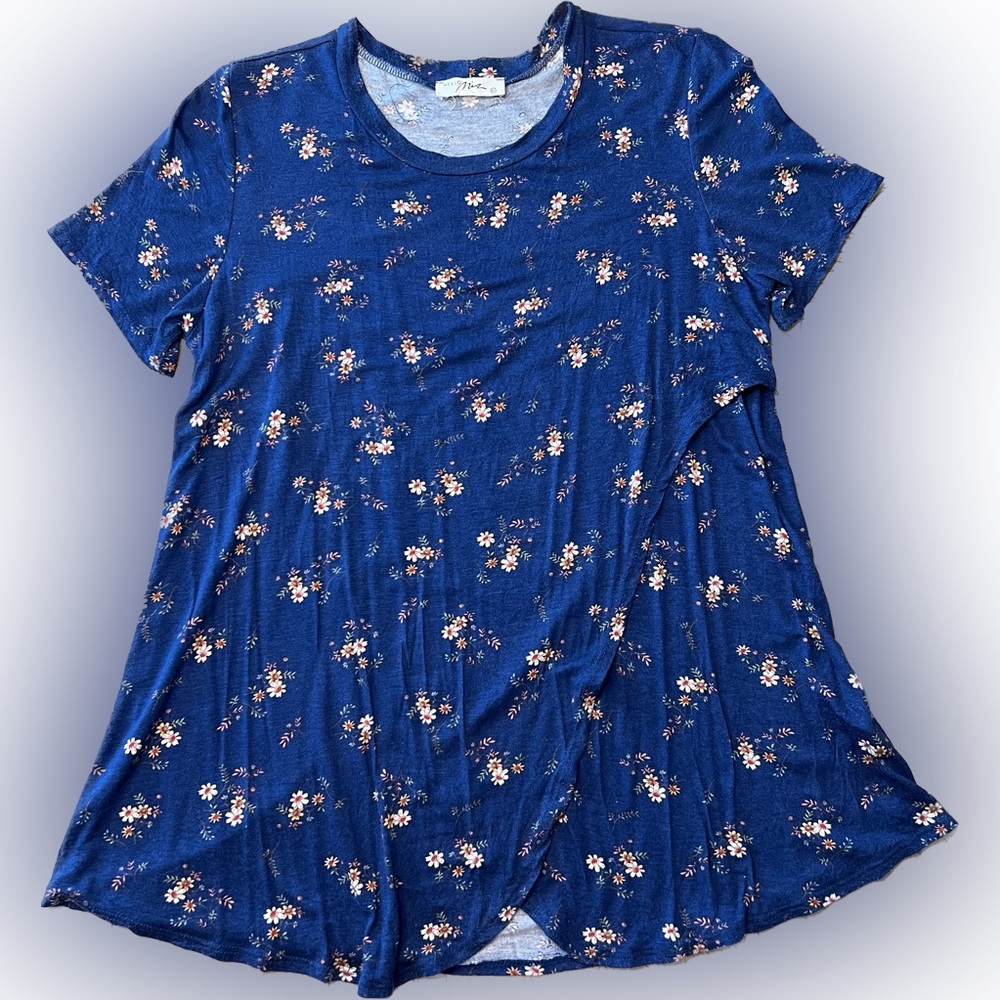 PINKBLUSH Navy Floral Layered Wrap Front Maternity/Nursing Top
